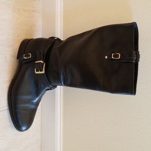 Mid calf biker style leather boots